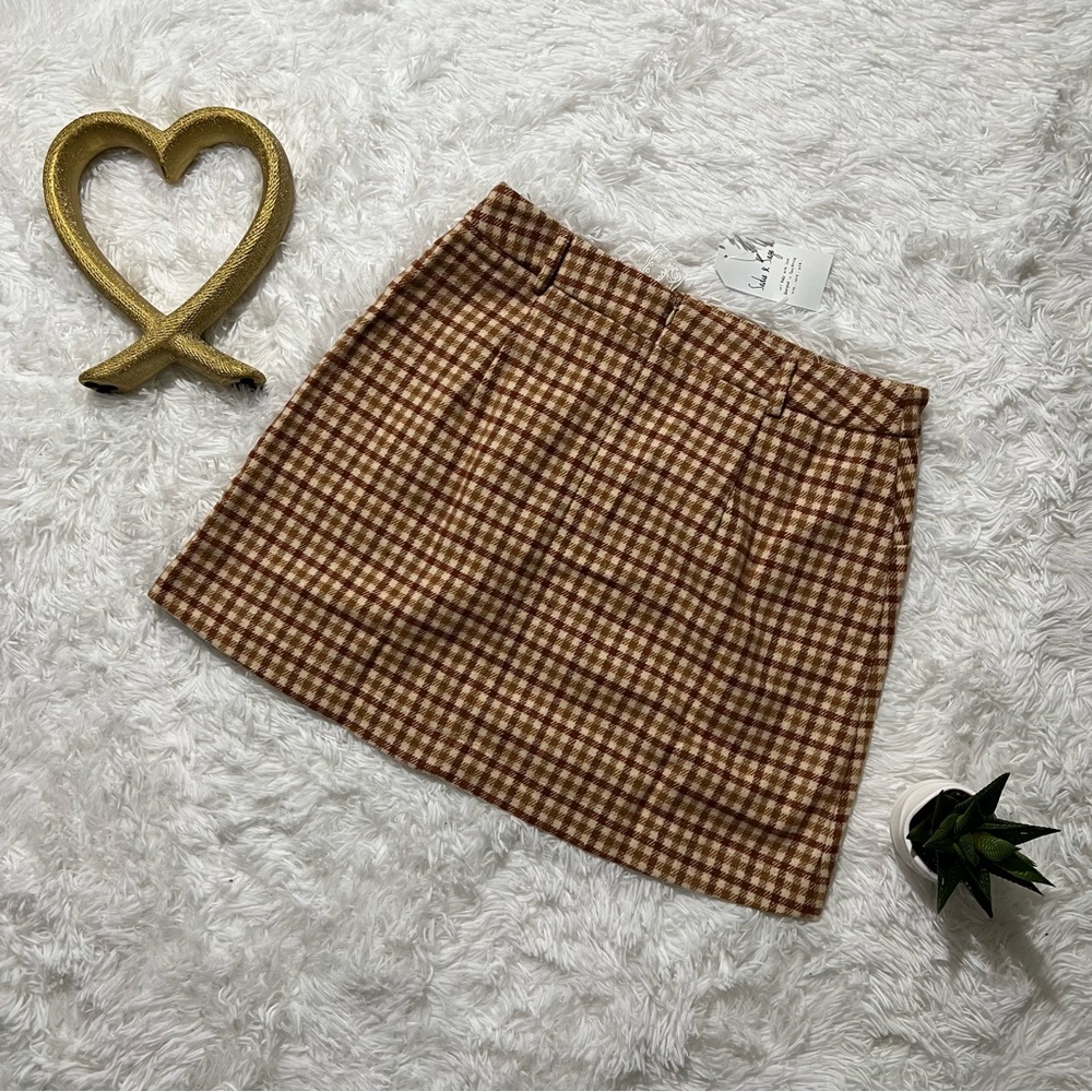 NWT SADIE & SAGE Sycamore Brown Plaid Mini Skirt - Picture 3 of 11